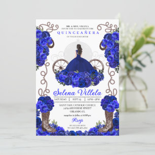 Royal Blue Princess Dress & Boots Quinceanera Einladung