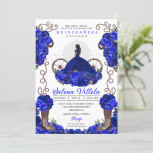 Royal Blue Princess Dress & Boots Quinceanera Einladung