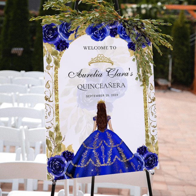 Royal Blue Princess Floral Quinceañera Birthday Poster (Von Creator hochgeladen)