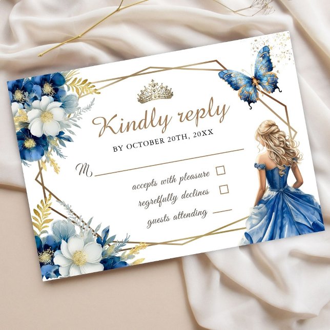 Royal Blue Princess Floral Sweet 16 Cartes Rsvp (Créateur téléchargé)