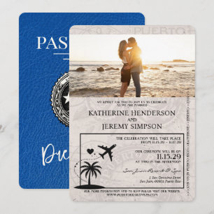 Royal Blue Puerto Rico Passport Hochzeit Einladung