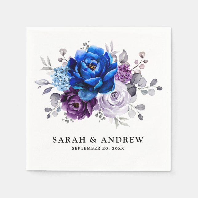 Royal Blue Purple Navy Lilac Blooms Wedding Serviette (Vorderseite)