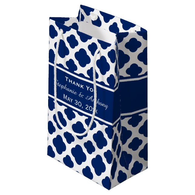 Royal Blue Quatrefoil Wedding Vielen Dank Kleine Geschenktüte (Vorderseite Schrägansicht)