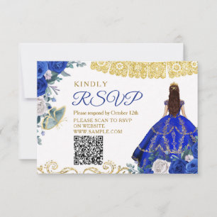 Royal Blue Quinceañera 15 Anos RSVP Card Dankeskarte