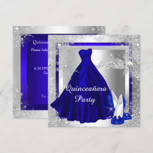 Royal Blue Quinceanera 15. Elite Elegant Party Einladung