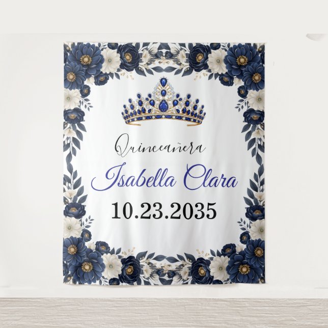 Royal Blue Quinceanera Backdrop Tapestry Wandteppich (Vorderseite)