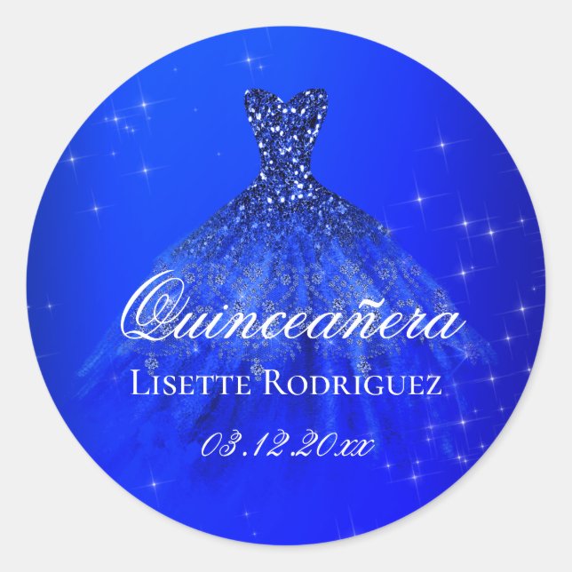 Royal Blue Quinceanera Dress Runder Aufkleber (Vorderseite)