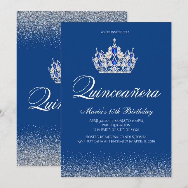 Royal Blue Quinceanera Einladungen (Vorne/Hinten)