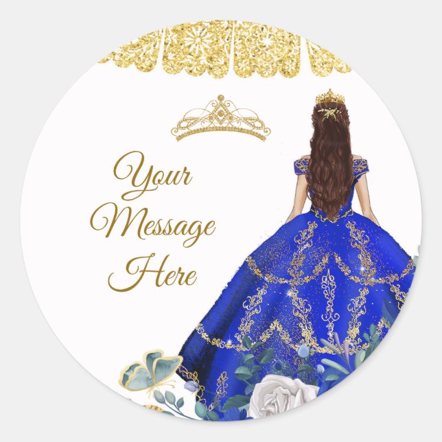 Royal Blue Quinceañera Ihre Nachricht hier Runder Aufkleber (Vorderseite)