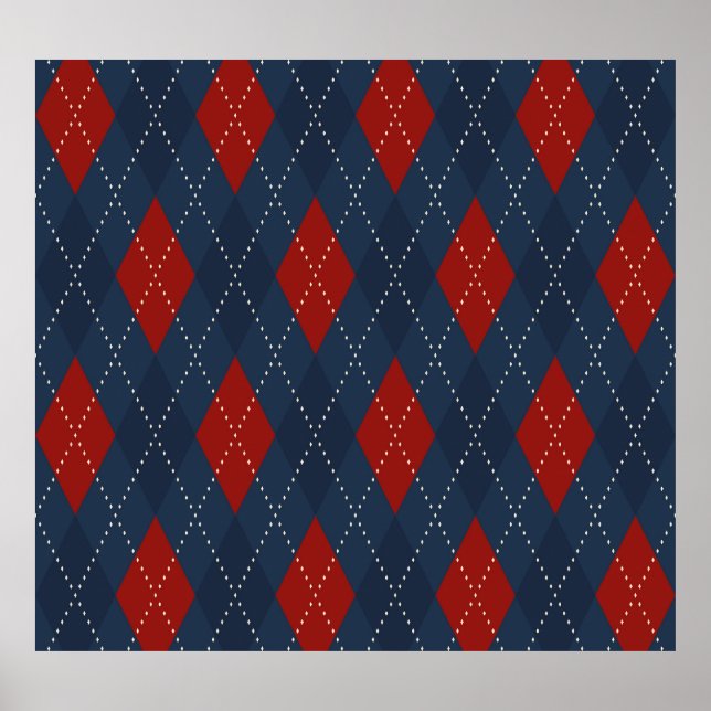 Royal Blue Raute Weihnachtsmuster Poster (Vorne)
