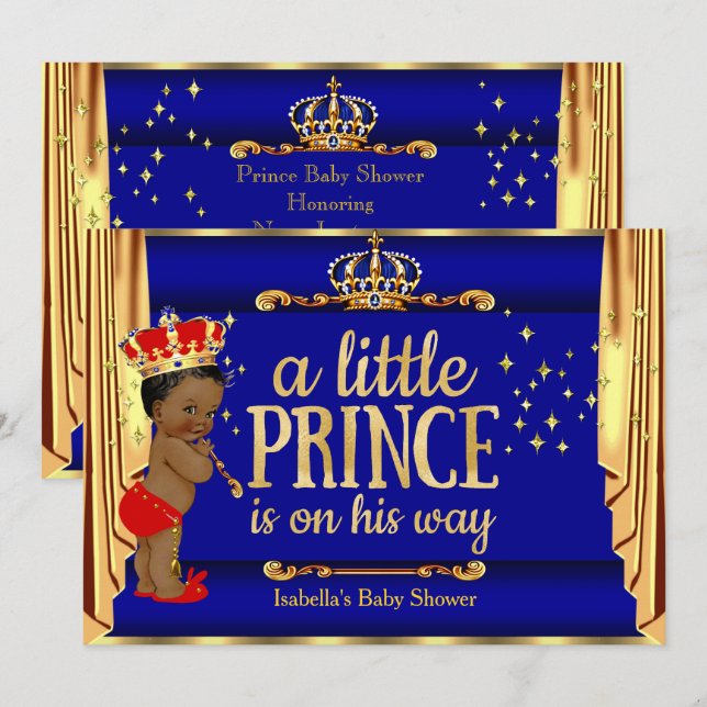 Royal Blue Red Drapes Prince Baby Shower Ethnic Einladung (Vorne/Hinten)