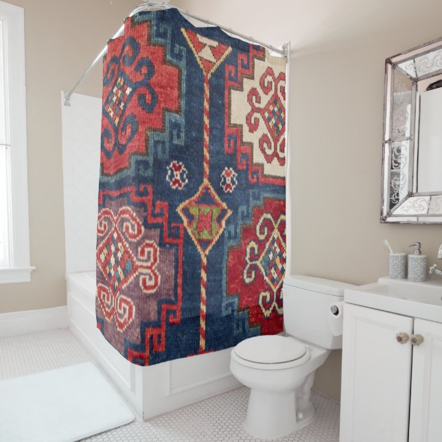 Royal Blue Red Kazak El Paso Vibes  Duschvorhang (Beispiel)