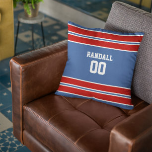 Royal Blue, Red & White Football Team Personalisie Kissen