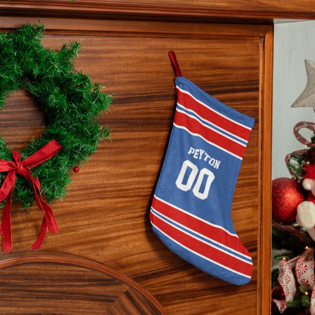 Royal Blue, Red & White Football Team Personalisie Kleiner Weihnachtsstrumpf (Von Creator hochgeladen)