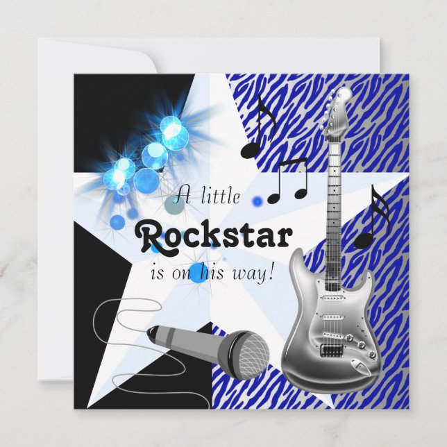Royal Blue Rock Star Baby Dusche Einladung (Vorderseite)