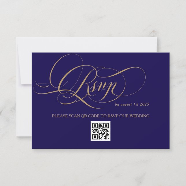 Royal Blue Romantic Calligraphy Wedding RSVP Karte (Vorderseite)