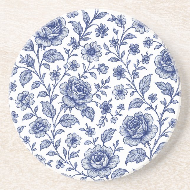 Royal Blue Rose Blumenmuster Getränkeuntersetzer (Vorne)