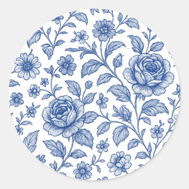 Royal Blue Rose Blumenmuster Runder Aufkleber (Vorderseite)