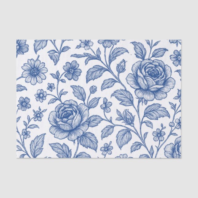 Royal Blue Rose Blumenmuster Seidenpapier (Vorderseite)