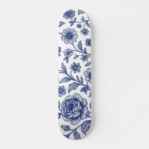 Royal Blue Rose Blumenmuster Skateboard