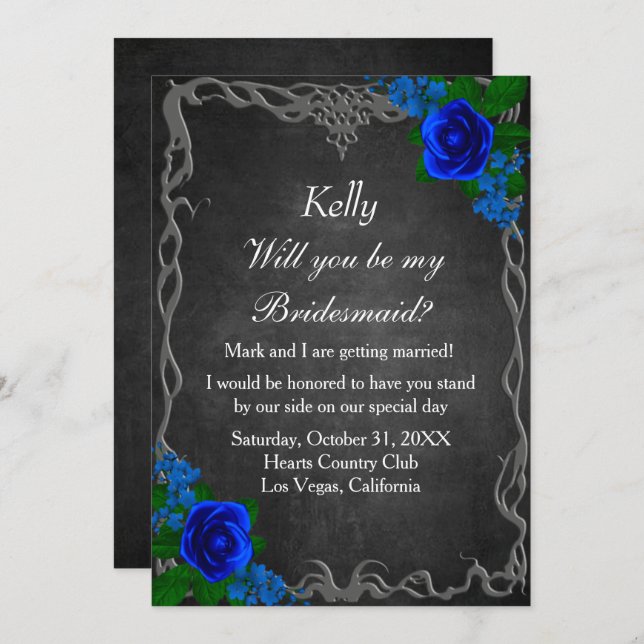 Royal Blue Rose Chalk Board Fall Bridesmaid Card Einladung (Vorne/Hinten)