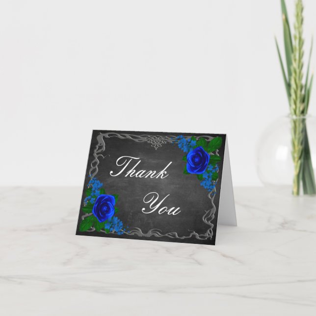Royal Blue Rose Chalk Board Hochzeit im Herbst Dankeskarte (Vorderseite)
