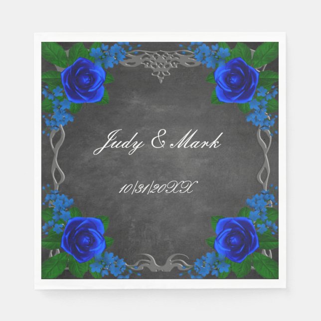 Royal Blue Rose Chalk Board Hochzeit im Herbst Serviette (Vorderseite)