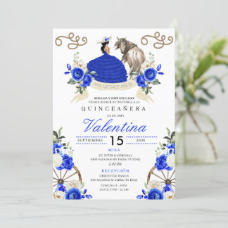 Royal Blue Rose Cowgirl Western Quinceañera Einladung
