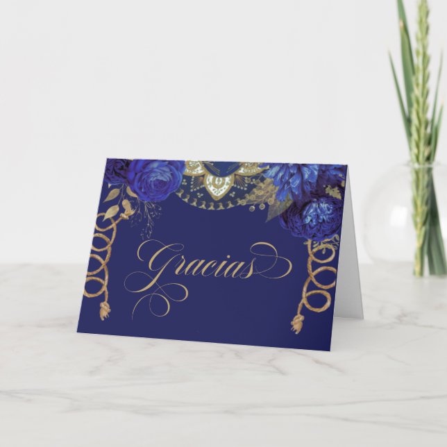 Royal Blue Rose Elegante Charro Western Spanisch Dankeskarte (Vorderseite)