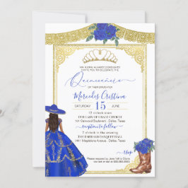 Royal Blue Rose Eleganter Western Charro Quinceane Einladung