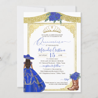 Royal Blue Rose Eleganter Western Charro Quinceane Einladung