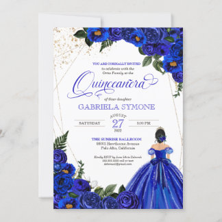 Royal Blue Rose Elegantes Kleid Tiara Quinceanera Einladung