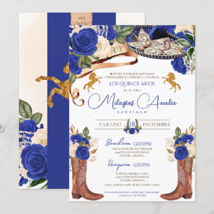 Royal Blue Rose Extravaganter Western Charro Quinc Einladung