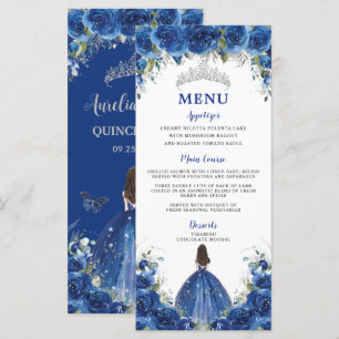 Royal Blue Rose Floral Girl Dress Quinceañera Menü Programm
