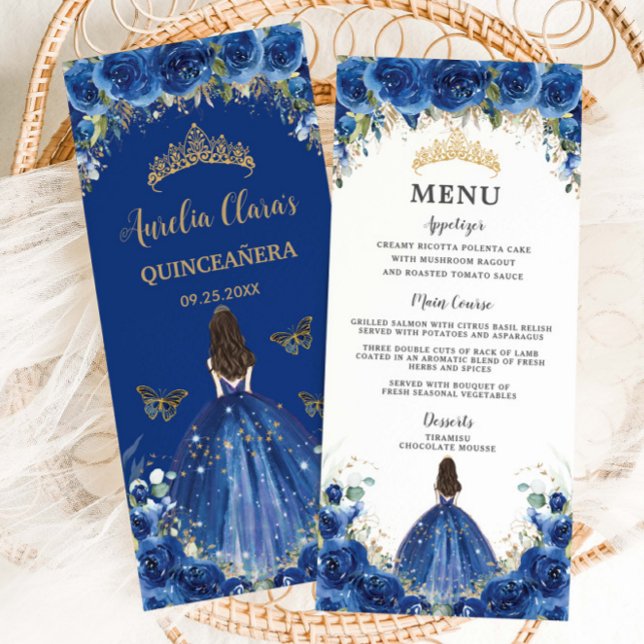 Royal Blue Rose Floral Girl Dress Quinceañera Menü Programm (Von Creator hochgeladen)