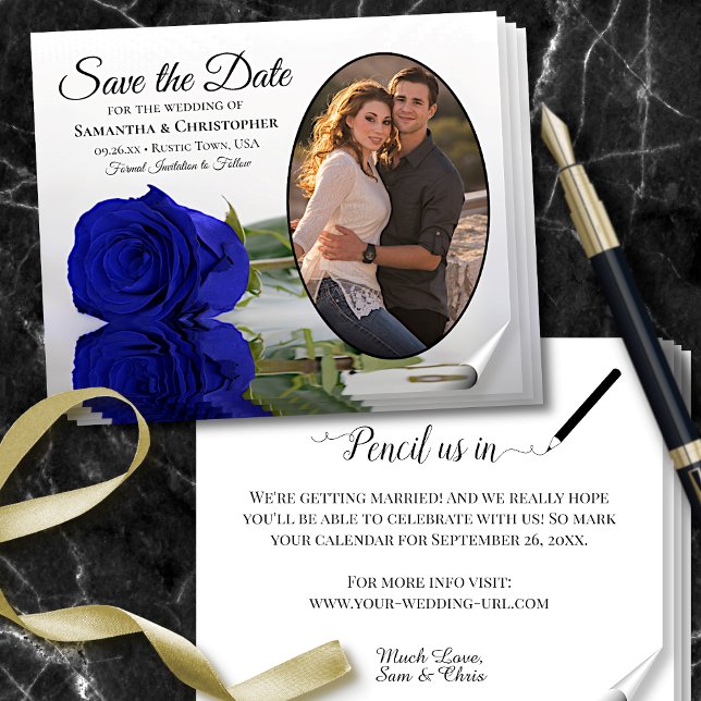 Royal Blue Rose Foto Save the Date BUDGET Flyer (Von Creator hochgeladen)