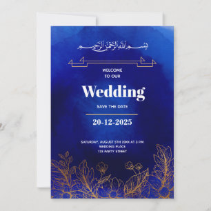 Royal Blue Rose Gold Lace QR Code Muslime Hochzeit Einladung