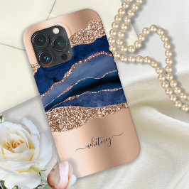 Royal Blue Rose Gold Liquid Ink Marble Elegant Case-Mate iPhone Hülle