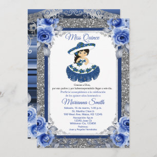 Royal Blue Rose Quinceñera Einladung