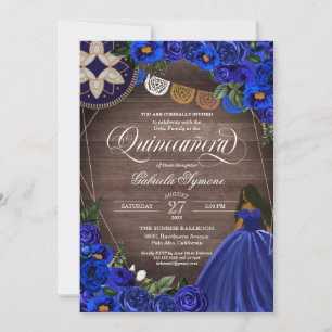 Royal Blue Rose Western Charro Quinceanera Dress Einladung