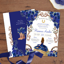 Royal Blue Rose Western Charro Quinceanera Einladung