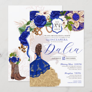 Royal Blue Rose Western Charro Quinceañera Invitat Einladung