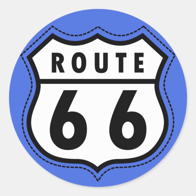 Royal Blue Route 66 Road Sign Runder Aufkleber (Vorderseite)