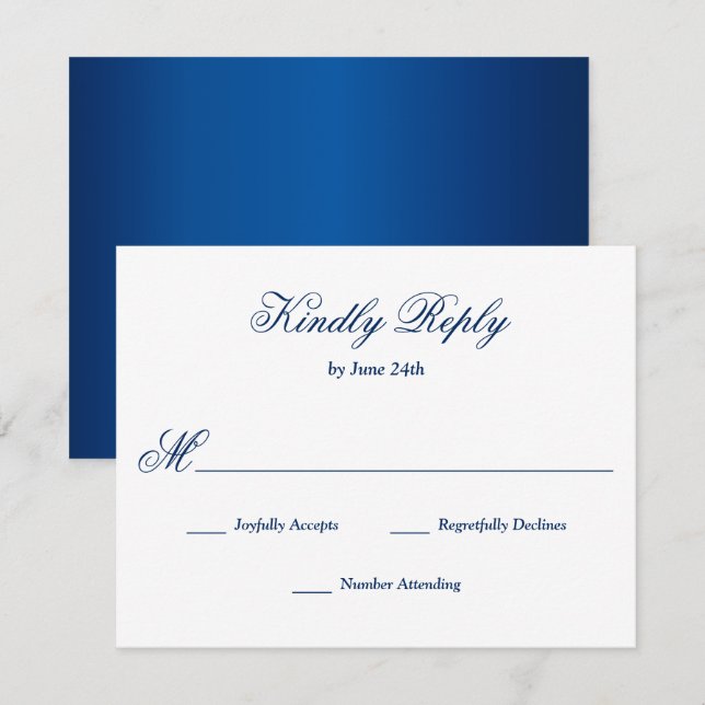 Royal Blue RSVP Card Karte (Vorne/Hinten)