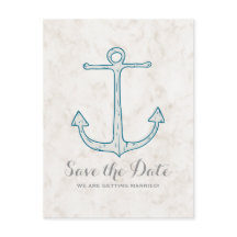 Royal Blue Rustic Anchor Save the Date Postcard