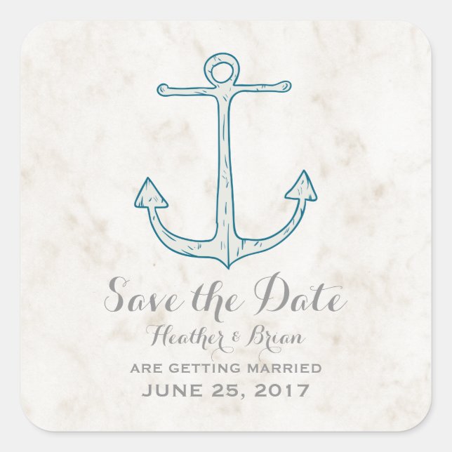 Royal Blue Rustic Anchor Save the Date Quadratischer Aufkleber (Vorderseite)