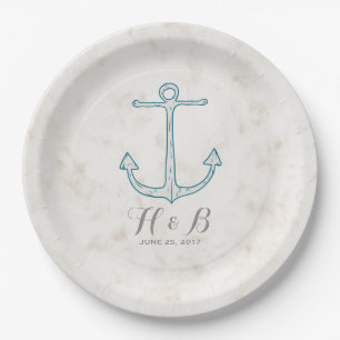 Royal Blue Rustic Anchor Wedding Pappteller