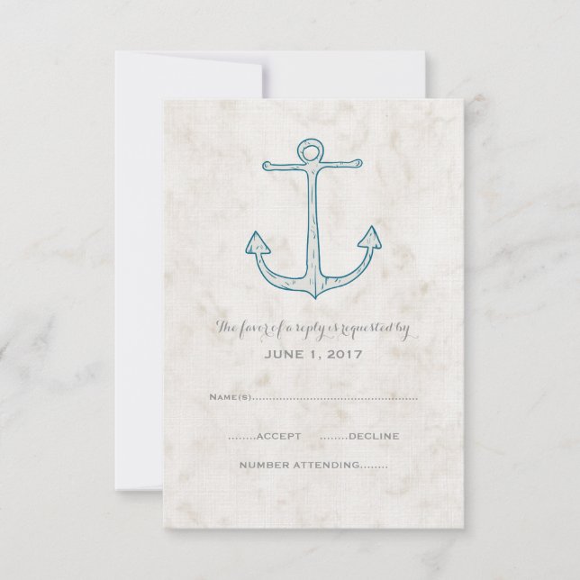Royal Blue Rustic Anchor Wedding RSVP Card Karte (Vorderseite)