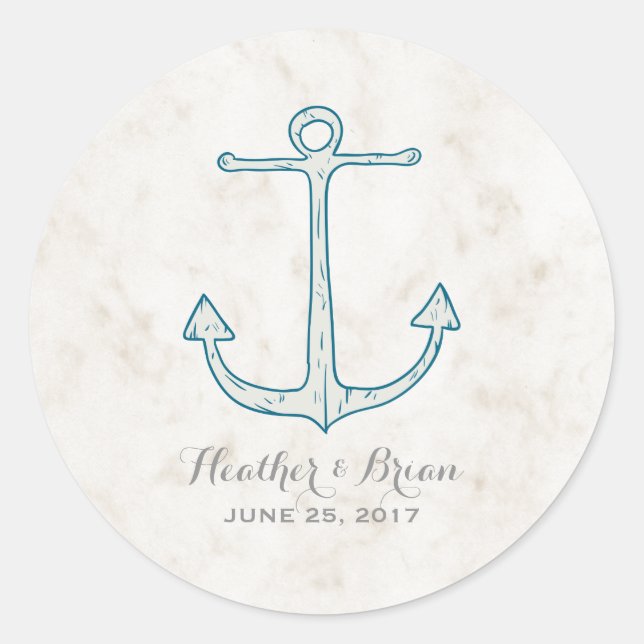 Royal Blue Rustic Anchor Wedding Runder Aufkleber (Vorderseite)