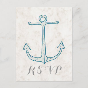 Royal Blue Rustic Ancre Wedding Carte postale RSVP